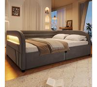 MODFU: Sofá cama de 140 x 200 cm, ideal para el día, con espacio de almacenamiento hidráulico, estructura tapizada con LED, laterales y respaldo acolchados, sin colchón, color gris