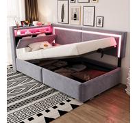MODFU Sofá cama de 90x200, con iluminación LED y puertos de carga USB. Cama infantil individual con sistema de almacenamiento debajo. Incluye colchón. Color: gris claro