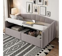 MODFU Sofá cama de 90x200, sofá cama para el día, cama infantil con espacio de almacenamiento hidráulico y somier, sofá individual con reposabrazos y diseño clásico a rayas, con colchón, color gris cl