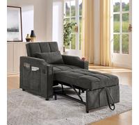 MODFU: Sofá cama plegable, sofá minimalista de tres plazas, sistema deslizante, puerto de carga USB. Sofá reclinable con función de cama, ideal para apartamentos pequeños. Color: gris oscuro