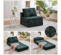 MODFU Sofá plegable portátil con respaldo, colchón plegable, sofá cama para sala de estar y dormitorio, sillón relajante con cojín, color verde esmeralda