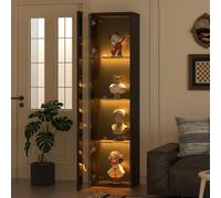 MODFU, vitrina negra con iluminación LED, mueble expositor de vidrio con 4 estantes, vitrina de 170 cm de altura con control a través de una aplicación y una placa de acrílico