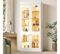 MODFU: Vitrinas de vidrio con iluminación LED, mueble auxiliar tipo aparador con múltiples estantes, 80x40x180 cm, con sistema de seguridad anticaída, color blanco