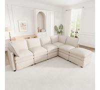 MODFU XXL, sofá modular de 6 plazas, ideal para salón, con función de cama. Sofá cama de esquina, tapizado en tela de chenilla con cojines de doble acolchado. Diseño en forma de L o en ángulo, color b