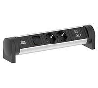 Módulo de alimentación BACHMANN CYCLE para escritorio, 2 tomas CEE7/3, 1 interruptor, 1 puerto USB A/C, 22W, cable de 0,2 metros, conector GST18