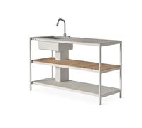 Módulo de cocina abierta 742 Grande con fregadero, Aluminio/teca.