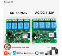 Módulo de relé de interruptor inteligente de 4 canales Tuya Smart Life Módulo de motor WIFI AC DC 7-32V 85-250V RF433 Abridor de puerta de garaje de luz inteligente