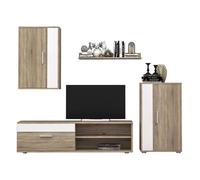 Miroytengo Modulos de Salón Comedor Kolm para TV en Blanco/Sonoma, Blanco/Negro, Tablilla/Blanco o Cemento/Blanco con 3 Puertas y 2 Estantes White - light wood Sonoma oak and white