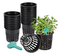 Moendergo 30 Macetas de Red de Jardín de 10,5CM, Red de Malla Hidropónica para Plantar, Vivero de Alta Resistencia Con 30 Etiquetas para Plantas
