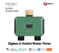 MOES Tuya Smart ZigBee, temporizador de agua de 2 salidas, aspersor de latón con filtro, riego programable, funciona con Alexa y GoogleHome 2-Way water timer