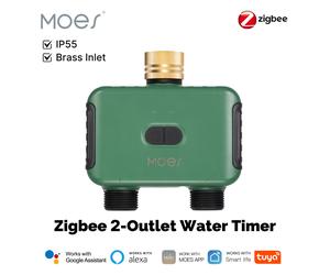 MOES Tuya Smart ZigBee, temporizador de agua de 2 salidas, aspersor de latón con filtro, riego programable, funciona con Alexa y GoogleHome 2-Way water timer