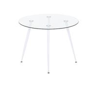 MOG CASA Mesa de Comedor Fija Redonda Corin | 100 x 100 x 75 cm | Ideal para Cocina o Salón | Ideal para 3 a 4 Personas | Tablero de Cristal Transparente | Patas de Metal en Blanco