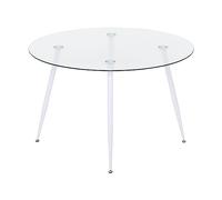 MOG CASA Mesa de Comedor Fija Redonda Corin | 120 x 120 x 75 cm | Ideal para Cocina o Salón | Ideal para 4 a 6 Personas | Tablero de Cristal Transparente | Patas de Metal en Blanco