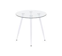 MOG CASA Mesa de Comedor Fija Redonda Corin | 80 x 80 x 75 cm | Ideal para Cocina o Salón | Ideal para 2 a 4 Personas | Tablero de Cristal Transparente | Patas de Metal en Blanco