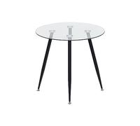 MOG CASA Mesa de Comedor Fija Redonda Corin | 80 x 80 x 75 cm | Ideal para Cocina o Salón | Ideal para 2 a 4 Personas | Tablero de Cristal Transparente | Patas de Metal en Negro