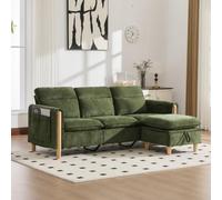 MOHUANG Juego de sofá de 3 plazas, estilo nórdico, con taburete de almacenamiento, sofá de tela en forma de L con bolsillos laterales, patas de madera ideal para salas de estar y espacios pequeños