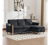 MOHUANG Juego de sofá de 3 plazas, estilo nórdico, con taburete de almacenamiento, sofá de tela en forma de L con bolsillos laterales, patas de madera, ideal para salas de estar y espacios pequeños