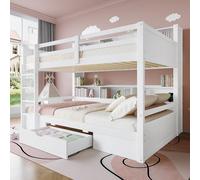 Moimhear 90 x 200 cm camas individuales, camas infantiles, literas, literas, con cajones, con compartimentos de almacenamiento, color blanco