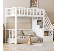 Moimhear 90 x 200 cm litera infantil con cama extraíble y almacenamiento, litera con escalera para 2 a 3 niños, somier de láminas de madera, sin colchón (modelo 241-blanco)