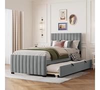 Moimhear Cama tapizada, 90 x 190 cm, con cama nido, cama individual plana en tela de terciopelo agradable a la piel, cama para niños, cama de invitados, con cama nido, tela de terciopelo, sin colchón
