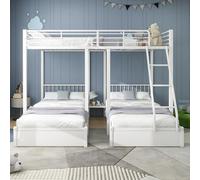 Moimhear Litera Triple con cajones, Estructura de Cama metálica, Convertible en Cama de Matrimonio de 140x200cm y Dos Camas Individuales de 90x200cm (Blanco)