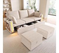 Moimhear Sofá en forma de U/L, 2 taburetes, luz LED de ambiente mediante aplicación y mando a distancia, USB/Type-C, cajones grandes (beige)