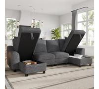 Moimhear Sofá moderno en forma de U, color gris oscuro, 280 x 137 x 84 cm, 2 plazas con 2 chaise longues, espacio de almacenamiento abatible