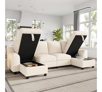 Moimhear Sofá moderno en forma de U de chenilla, beige, 280 x 137 x 84 cm, 2 plazas con 2 chaise longues, espacio de almacenamiento plegable