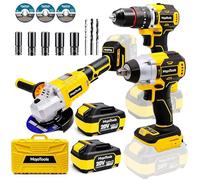 MoJoTools Kit combinado de herramientas eléctricas inalámbricas sin escobillas para uso pesado y semiprofesional - Taladro de 50 Nm, llave de impacto de 380 Nm, visualización LCD de amoladora angular