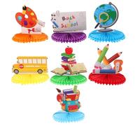 MOKKHNB 7 Piezas de decoración de Mesa con diseño de Panal para la Vuelta al Cole, Que Incluyen Mochila, Paleta de Pintura y Globo terráqueo, centros de Mesa para el Primer día de Clases,