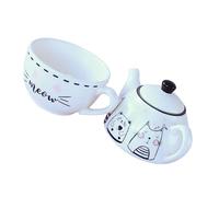 MOKKHNB Juego de Té con Diseño de Gato Blanco de Cerámica Tetera y Taza Set Original y Elegante para Ambiente Interior y Reuniones Personales