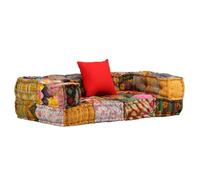 Mokuyary Asiento,Respaldo,Puf Modular,Puf Modular de 2 plazas de Tela Patchwork Cojines para en Interiores y Exteriores Salón,apartamento,Terraza Sofá bajo de 2 plazas con Respaldo y reposabrazos
