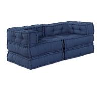 Mokuyary Asiento,Respaldo,Puf Modular,Unidad de Sofá Modular 2 pcs Añil 140 x 70 x 56 cm Tela Cojines para en Interiores y Exteriores Salón,apartamento,Jardín,Terraza