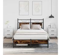 Mokuyary Marco de cama sin colchón, roble ahumado, 120 x 190 cm, marco de cama individual o doble, fácil montaje, modelo de estilo moderno con cabecero y estribo doble bajo