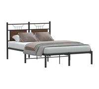 Mokuyary Marco de cama sin colchón, roble marrón, 120 x 190 cm, pequeño diseño de madera doble, marco de cama individual/doble, montaje sencillo, modelo de estilo moderno con cabecera