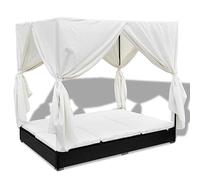 Mokuyary - Tumbona de jardín con cortinas de resina trenzada color negro, respaldo ajustable en 7 posiciones, baño de sol, muebles para playa, terraza, balcón