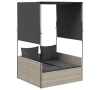 Mokuyary - Tumbona doble con techo y cortinas, color gris claro poli ratán, tumbona de jardín, baño de sol, muebles para playa, terraza, balcón