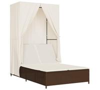 Mokuyary - Tumbona doble con techo y cortinas, color marrón, resina trenzada, silla de jardín, respaldo ajustable en 4 posiciones, baño de sol, muebles para playa, terraza, balcón