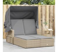 Mokuyary - Tumbona doble y dosel y cojines de mezcla de color beige ratán, tumbona de jardín para exterior, muebles de jardín, tumbona, baño de sol para playa, terraza, balcón