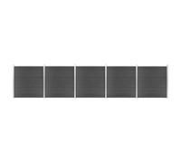 Mokuyary Valla WPC de 872 x 186 cm, color negro, valla de privacidad para jardín, valla de jardín y decoración exterior