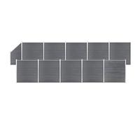 Mokuyary WPC - Juego de 10 vallas cuadradas y 1 inclinado de 1830 x 186 cm, color gris, valla de privacidad para jardín, jardín, decoración exterior