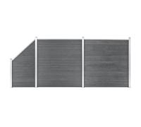Mokuyary WPC - Juego de 2 vallas cuadradas y 1 oblicuo de 446 x 186 cm, color gris, valla de privacidad para jardín, jardín, decoración exterior