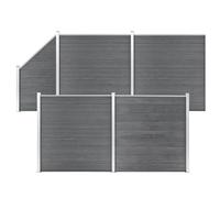 Mokuyary WPC - Juego de 4 vallas cuadradas + 1 inclinado 792 x 186 cm, color gris, valla de privacidad para jardín, valla de jardín y decoración exterior