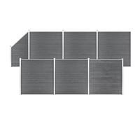 Mokuyary WPC Juego de 6 vallas cuadradas + 1 oblicuo 1138 x 186 cm, color gris, valla de privacidad para jardín, valla de jardín y decoración exterior
