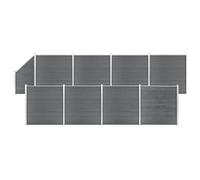 Mokuyary WPC Juego de 8 vallas cuadradas + 1 inclinado de 1484 x 186 cm, color gris, valla de privacidad para jardín, valla de jardín y decoración exterior