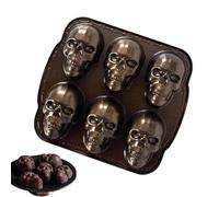 Molde de chocolate con calavera,Molde para cocinar con calavera | Moldes para dulces con forma de calavera de aleación de aluminio de 6 cavidades dorados,Moldes para muffins espeluznantes, bandeja par