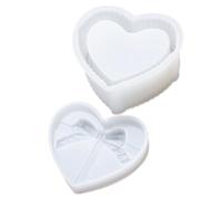 Molde de Silicona para Caja Corazón Tapa y Lazo | Silicona Apta para Alimentos, Superficie Lisa Espejo, para Anillos y Mini Suculentas, Blanco