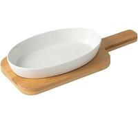 Molde oval de cerámica y madera en blanco, ideal para ensaladas