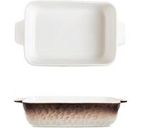 Molde para hornear de cerámica, con degradado de color, rectangular, con dos asas. Utensilio para el hogar, ideal para hornear y preparar arroz. (Bruin, tamaño grande)