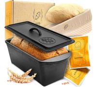 Molde para pan con tapa, incluye cesta de fermentación. Molde robusto de 28 cm fabricado en hierro fundido. Ideal como molde para pan de molde, para hacer tostadas, como molde para pan en general, oll